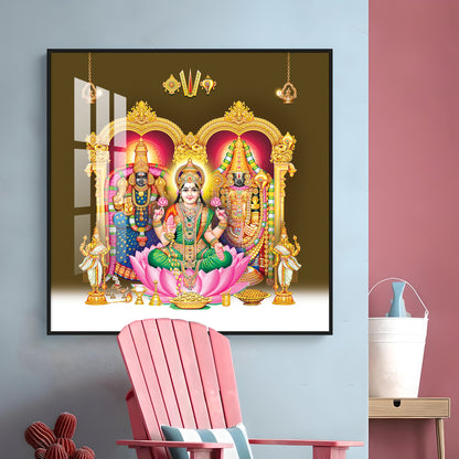 Balaji Padamavathi with kuber Laxmi Premium Acrylic Square Wall Art