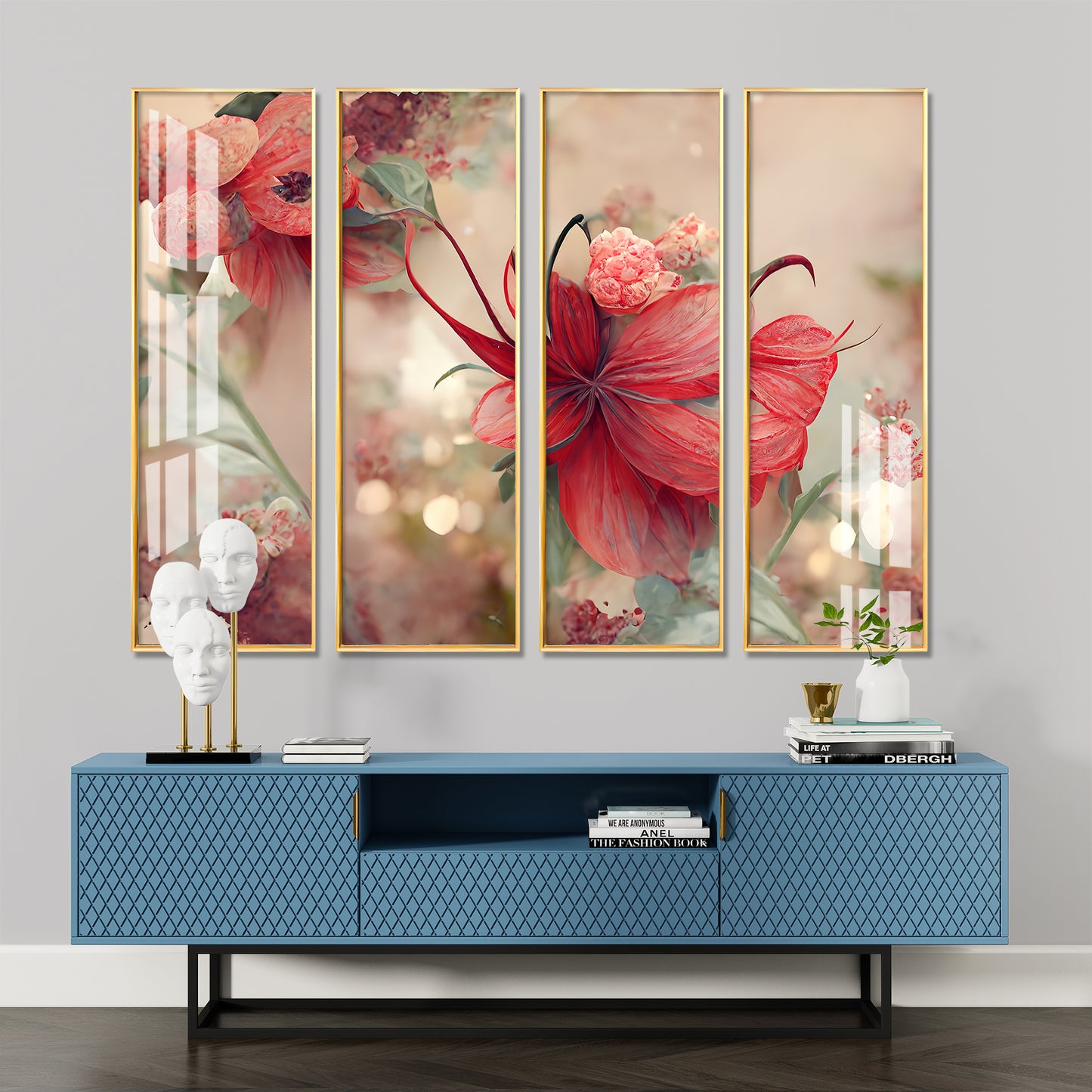 Lovely Flowers Premium Acrylic Vertical Wall Art (set of 4)