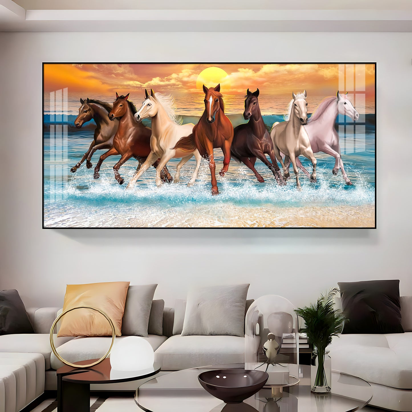 Vastu 7 Running Horses Premium Acrylic Horizontal Wall Art