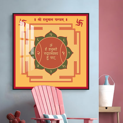 Powerful Hanuman Yantra Premium Acrylic Square Wall Art