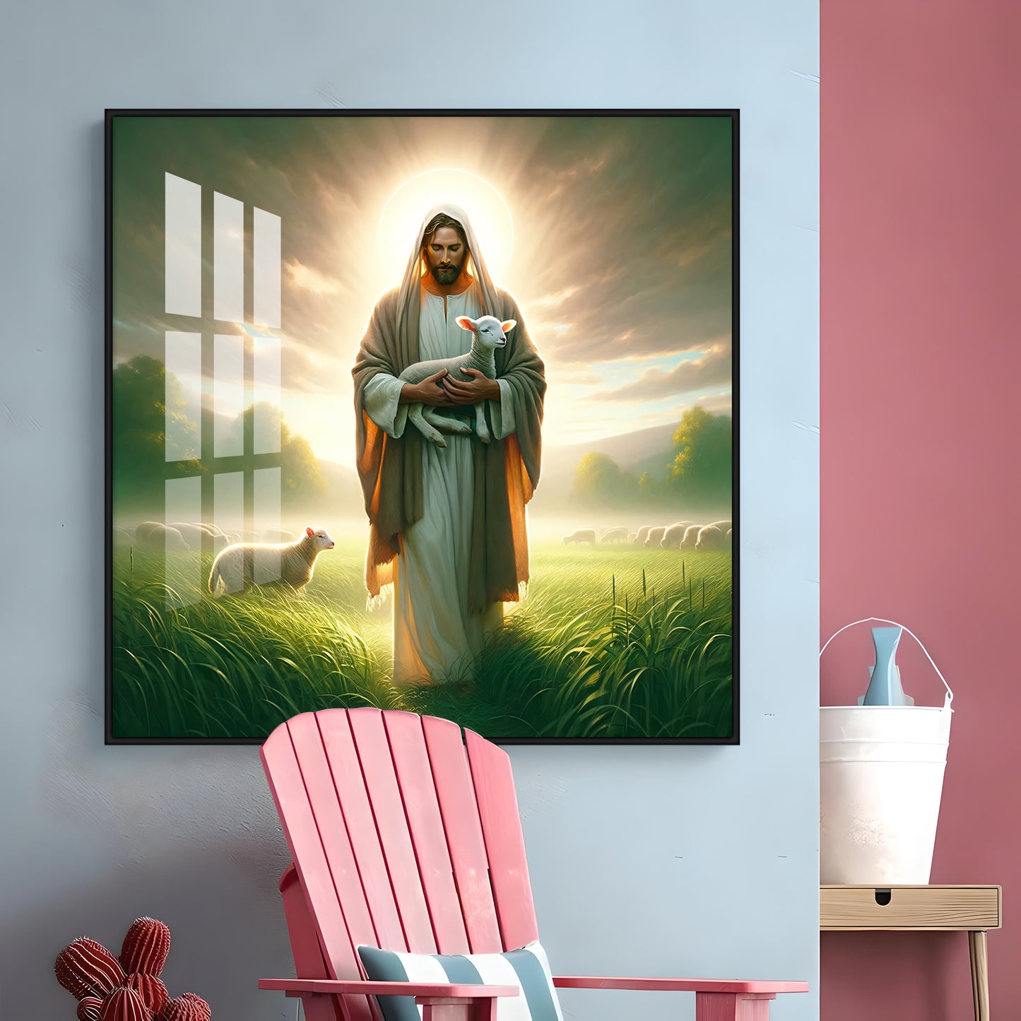 Jesus And His Sheep Premium Acrylic Square Wall Art