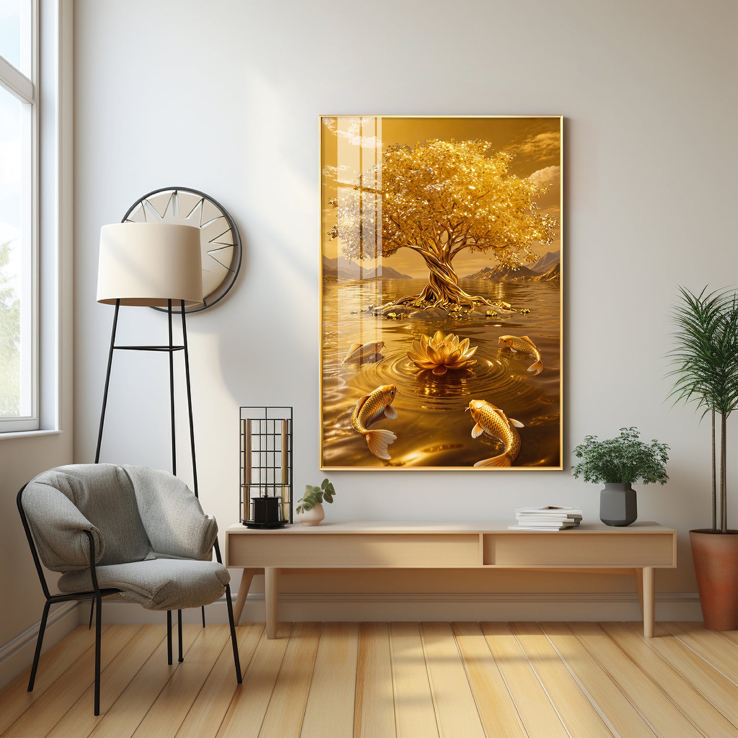 Money Tree With Koi Fish Premium Acrylic Vertical Wall Art
