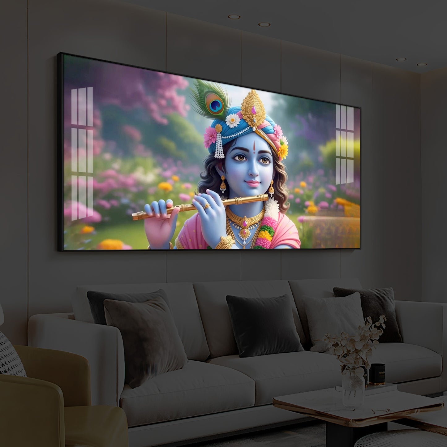 Krishna Ji Modern Luxury Backlight Horizontal Wall Art