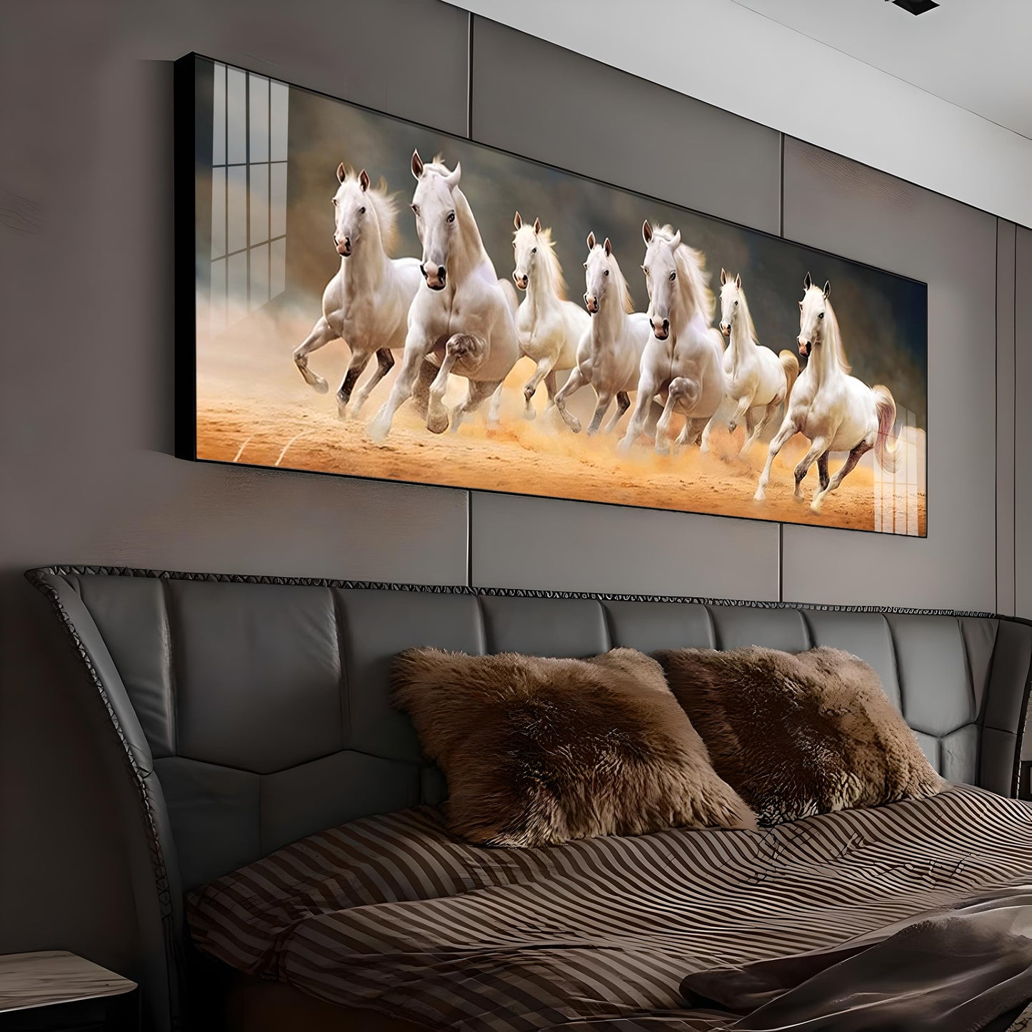 Seven Running Horses Premium Acrylic Horizontal Wall Art