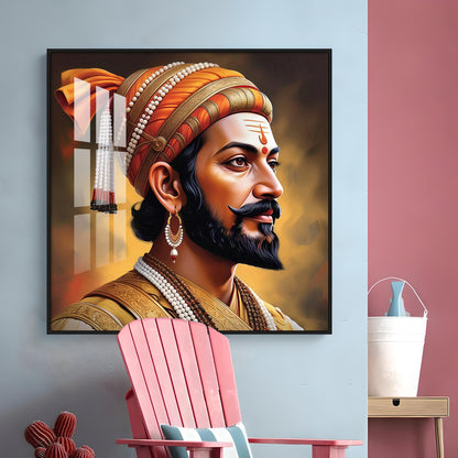 Divine Chhatrapati Shivaji Maharaj Ji Premium Acrylic Square Wall Art