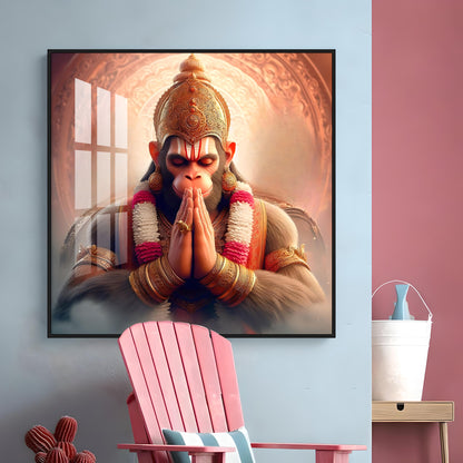 Powerful Hanuman Ji Premium Acrylic Square Wall Art