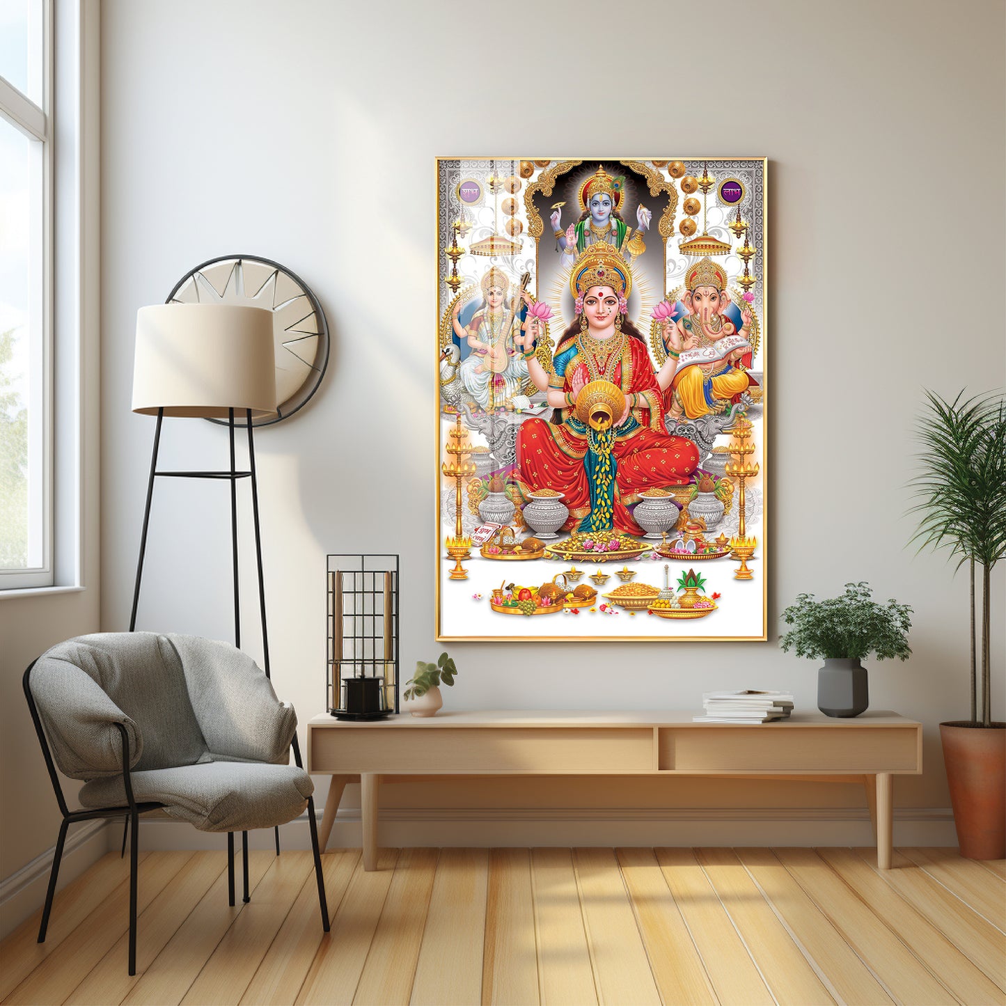 Goddess Maha Laxmi Ji With Conch Premium Acrylic Vertical Wall Art