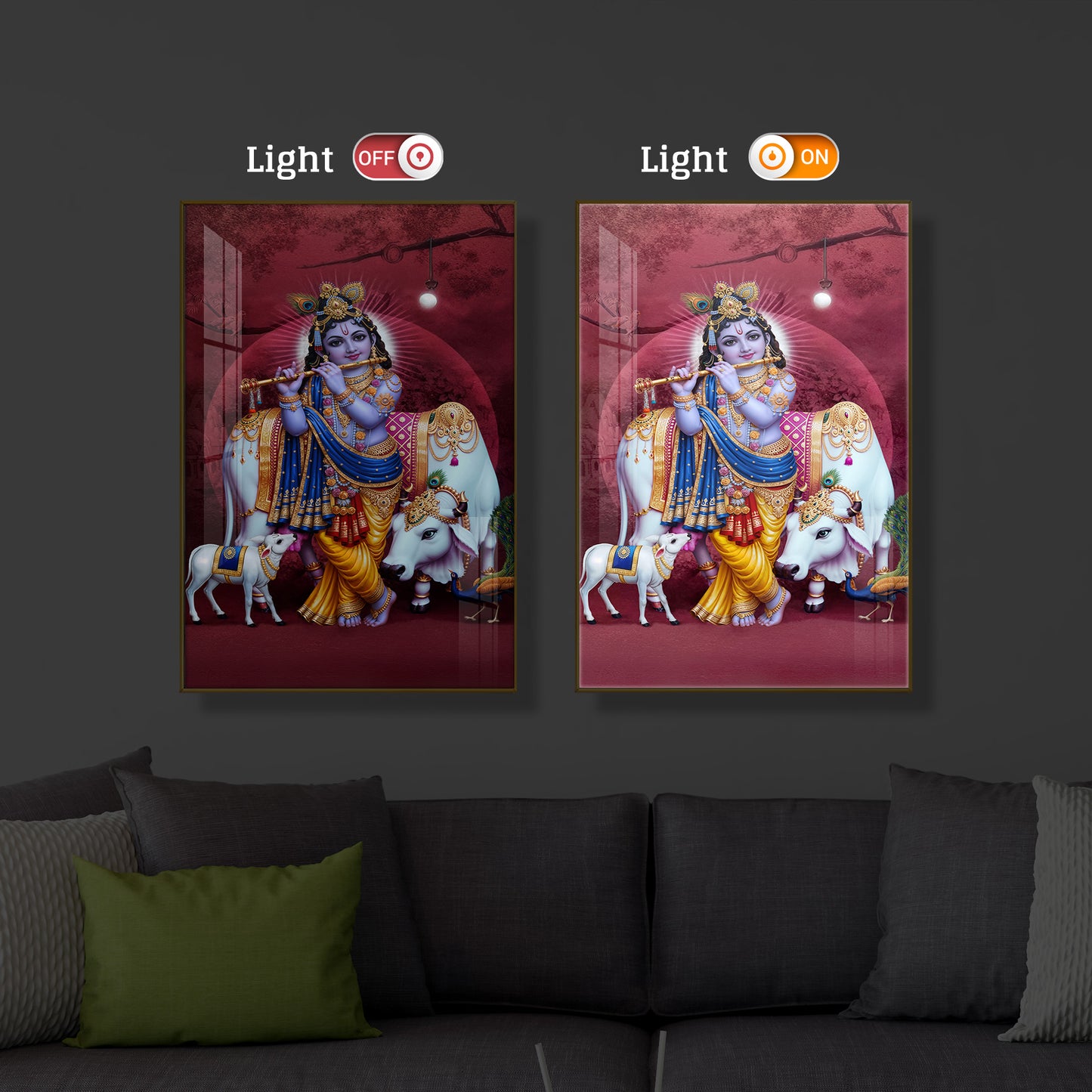 Shree Krishna Ji Modern Luxury Backlight Vertical Wall Art