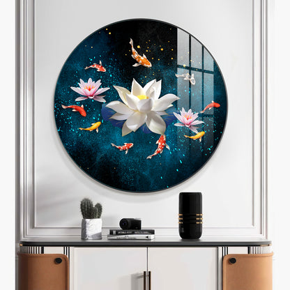 Lotus and Fish Premium Acrylic Round Wall Art