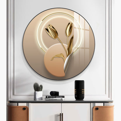 Golden Petal Premium Acrylic Round Wall Art