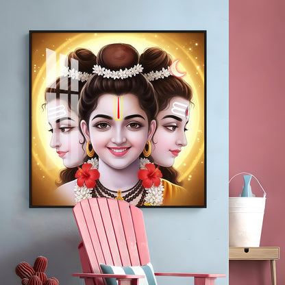 Divine Dattatreya Bhagwan Premium Acrylic Square Wall Art