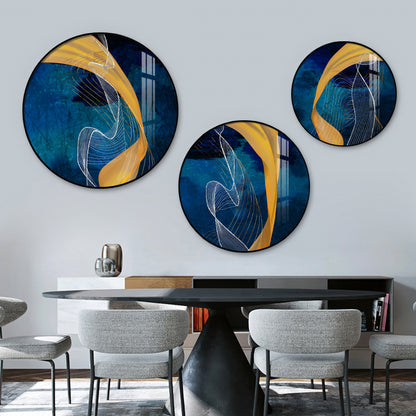 Asatic Waves Premium Acrylic Round Wall Art (Set of 3)