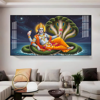 Lord Vishnu on Sheshnag Premium Acrylic Horizontal Wall Art
