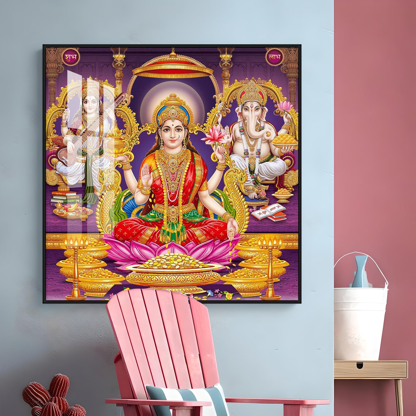 Ethereal Laxmi Ji Elegance Premium Acrylic Square Wall Art