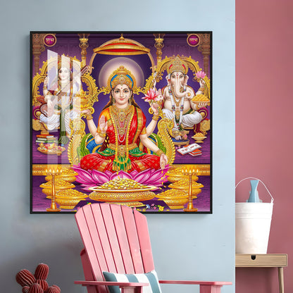 Ethereal Laxmi Ji Elegance Premium Acrylic Square Wall Art