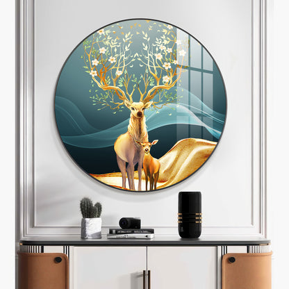Deer in Bloom Premium Acrylic Round Wall Art