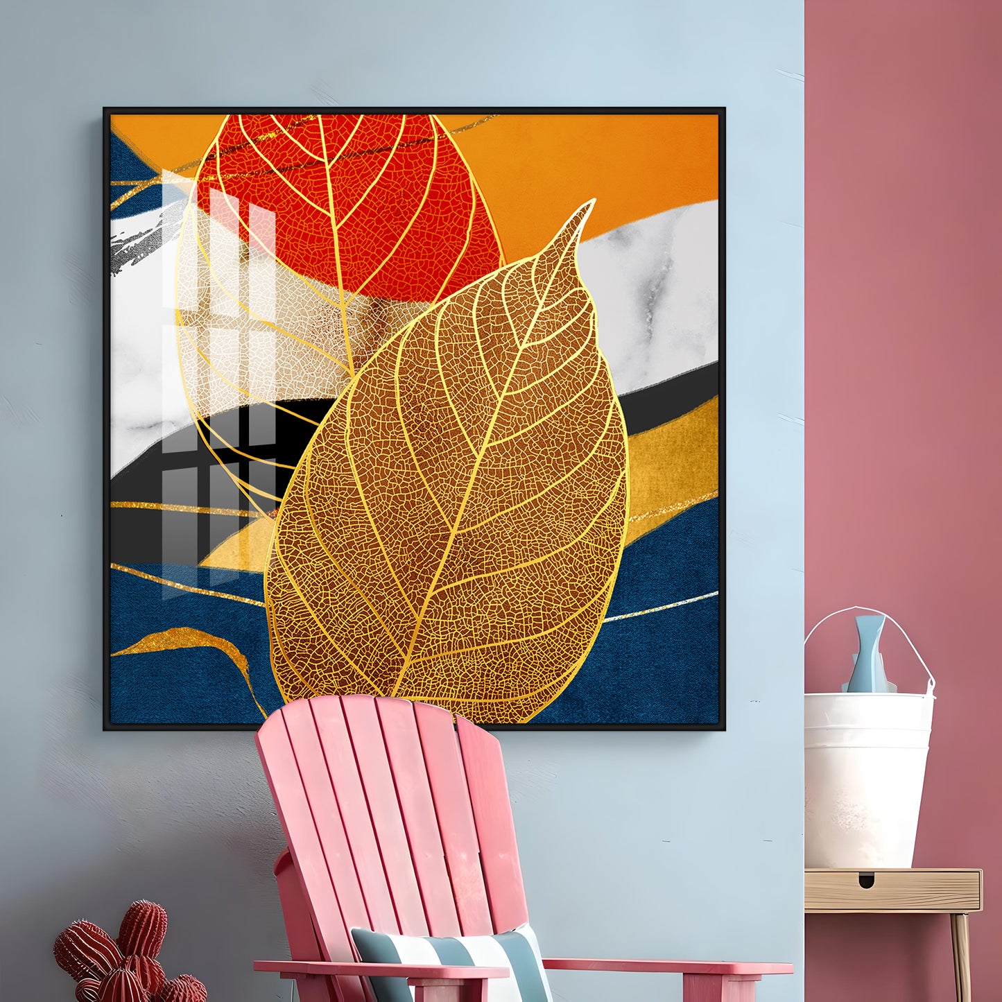 Yellow Tree Leaves Feathers Premium Acrylic Square Wall Art