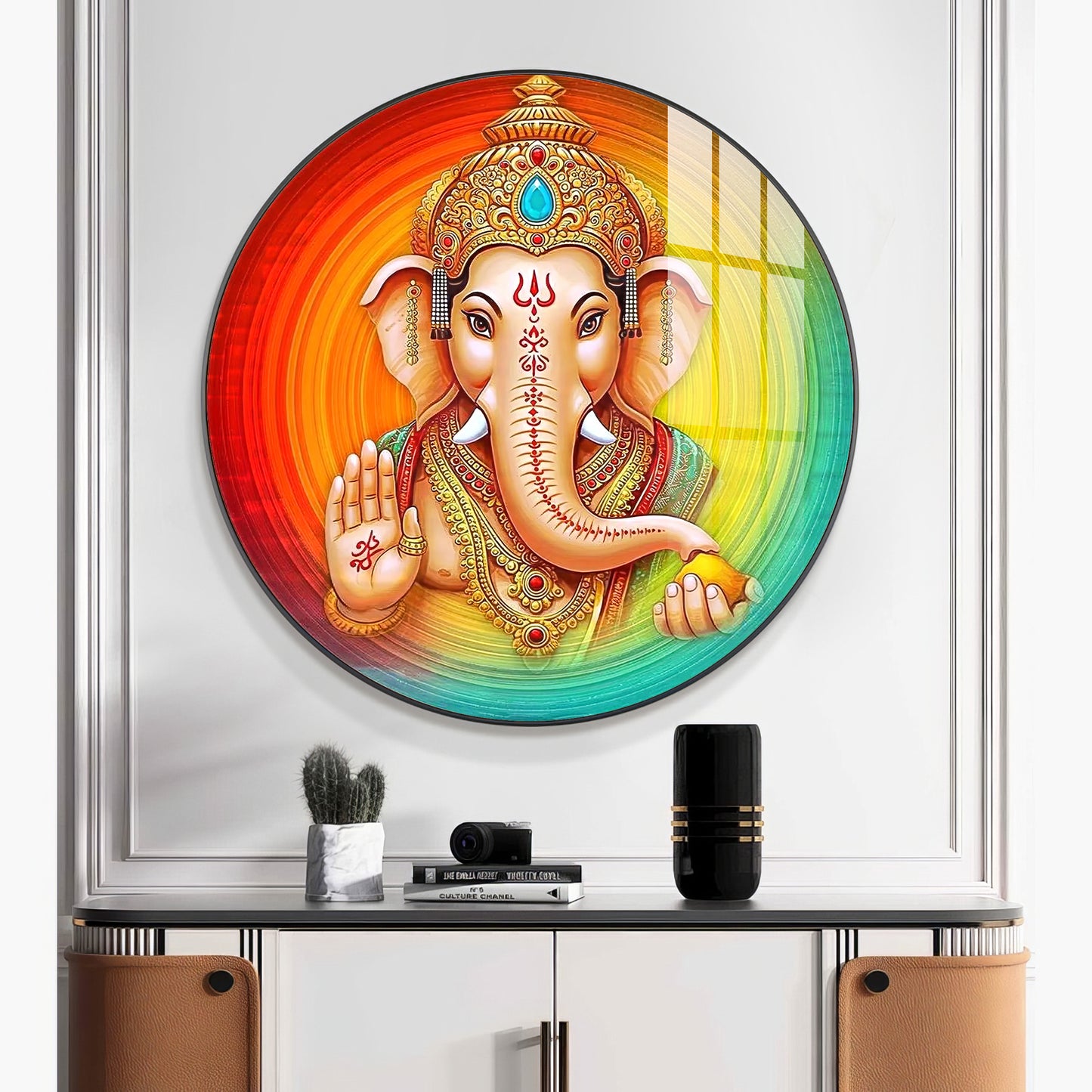 Lord Ganesha Premium Acrylic Round Wall Art