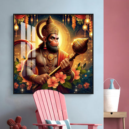 Jai Shree Hanuman Premium Acrylic Square Wall Art