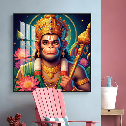 Lord Hanuman Premium Acrylic Square Wall Art