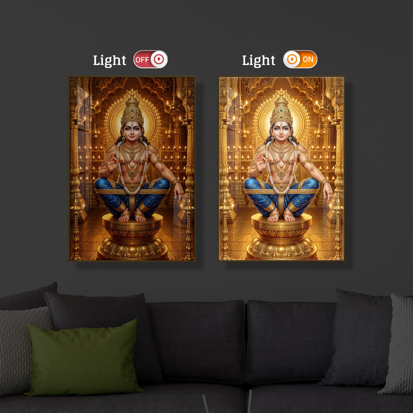 Ayyappan Swamy Modern Luxury Backlight Vertical Wall Art