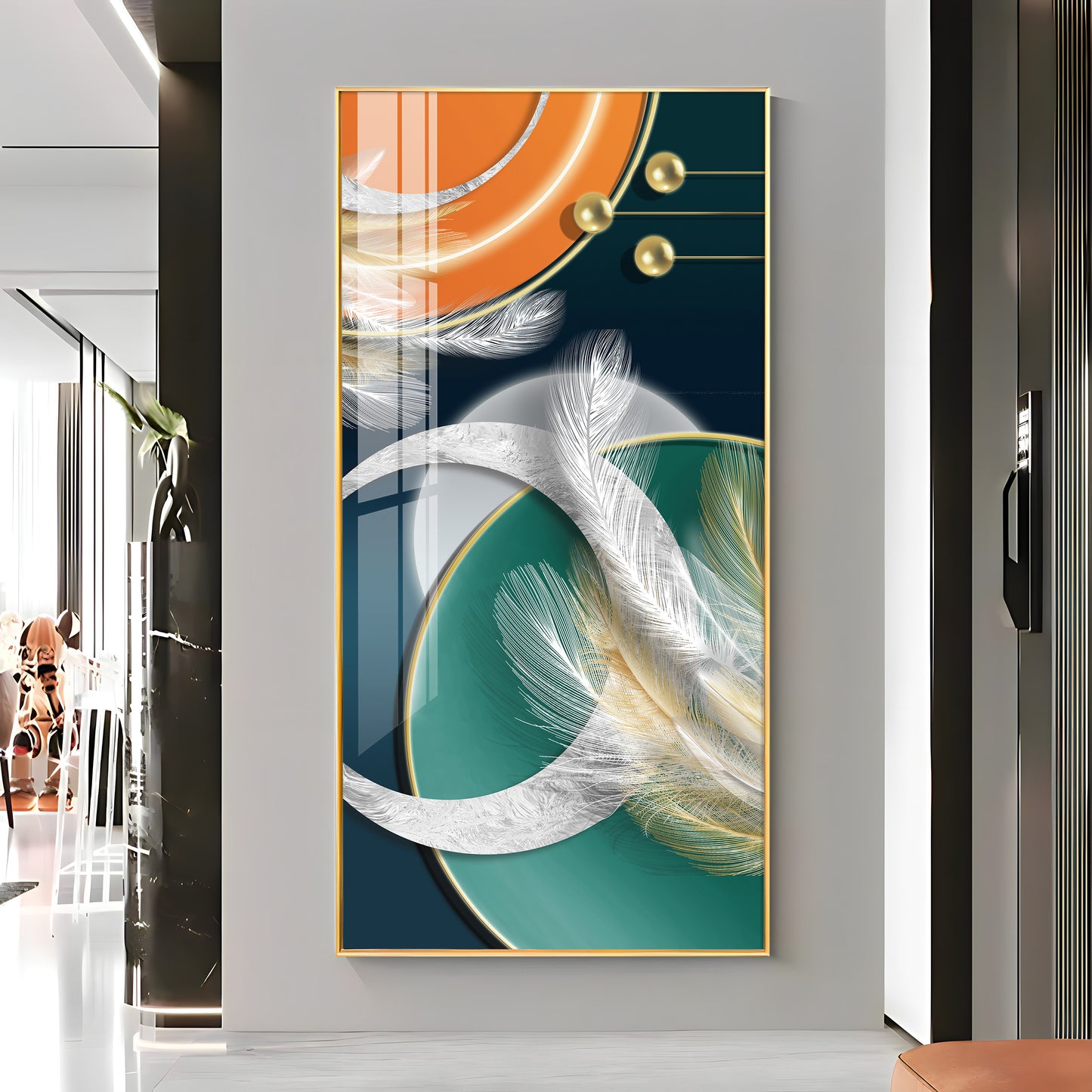 Feathers of Turquoise Premium Acrylic Vertical Wall Art