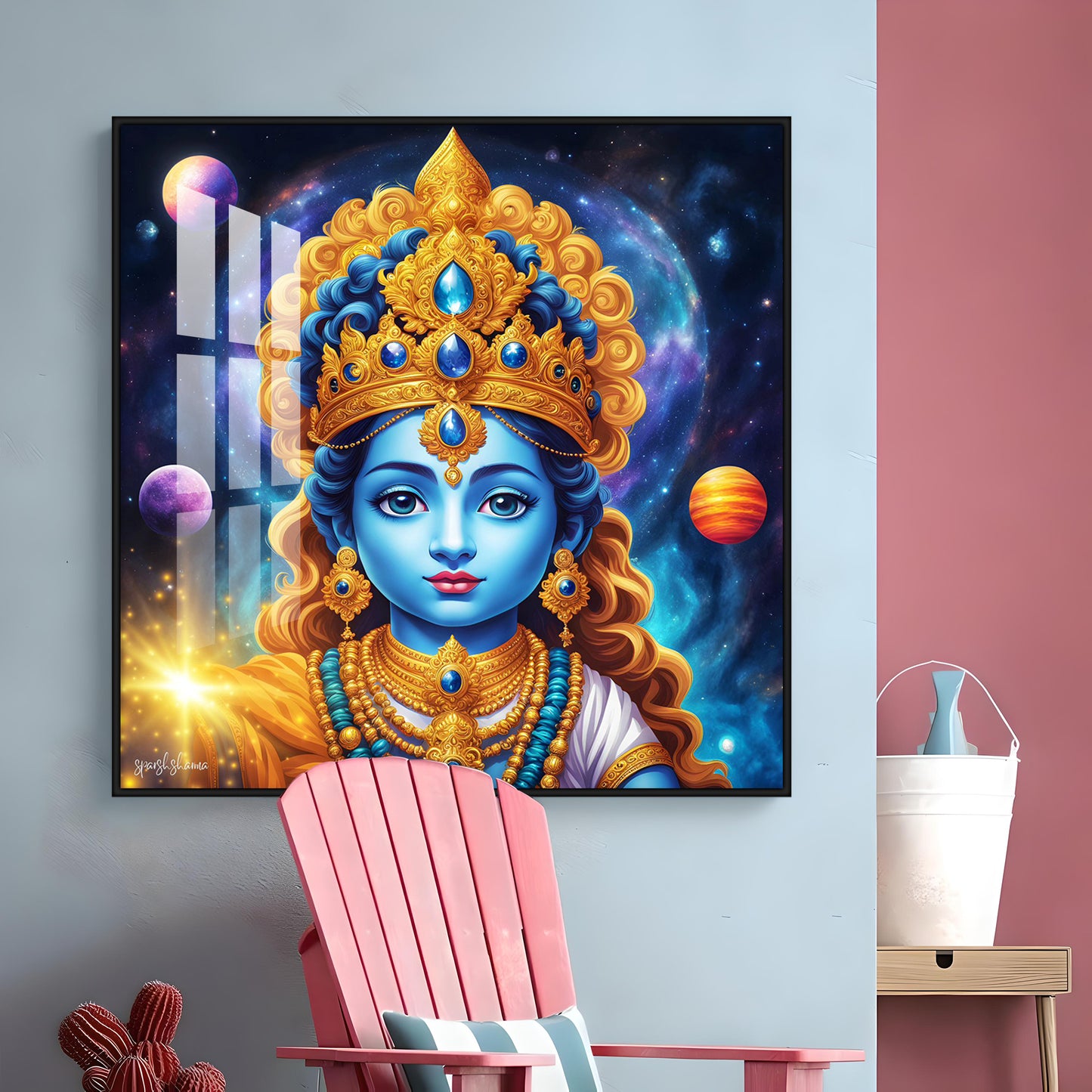 Krishna in Majestic Hues Premium Acrylic Square Wall Art