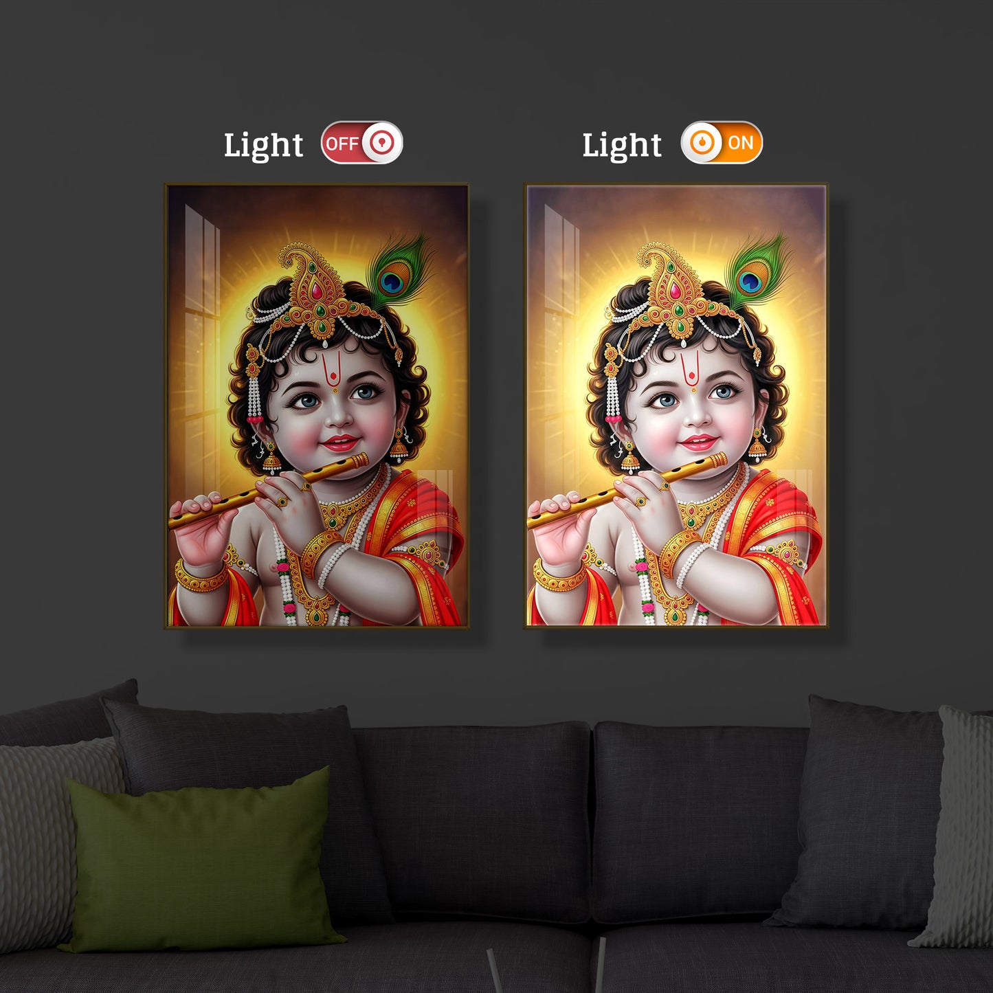 Lord baby Krishna Modern Luxury Backlight Vertical Wall Art