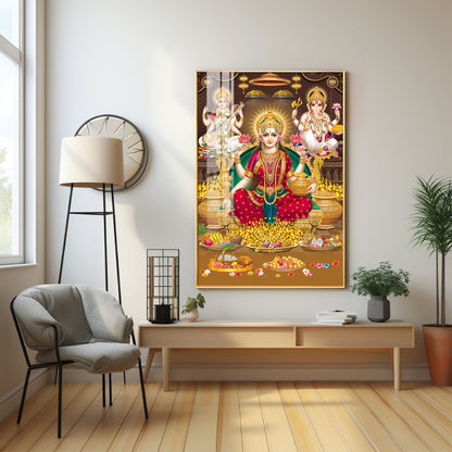 Goddess Maha Laxmi Ji Premium Acrylic Vertical Wall Art