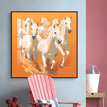 Lucky White Horses Premium Acrylic Square Wall Art