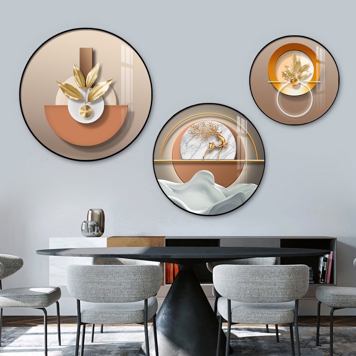 Golden Plant Puups Premium Acrylic Round Wall Art (Set of 3)