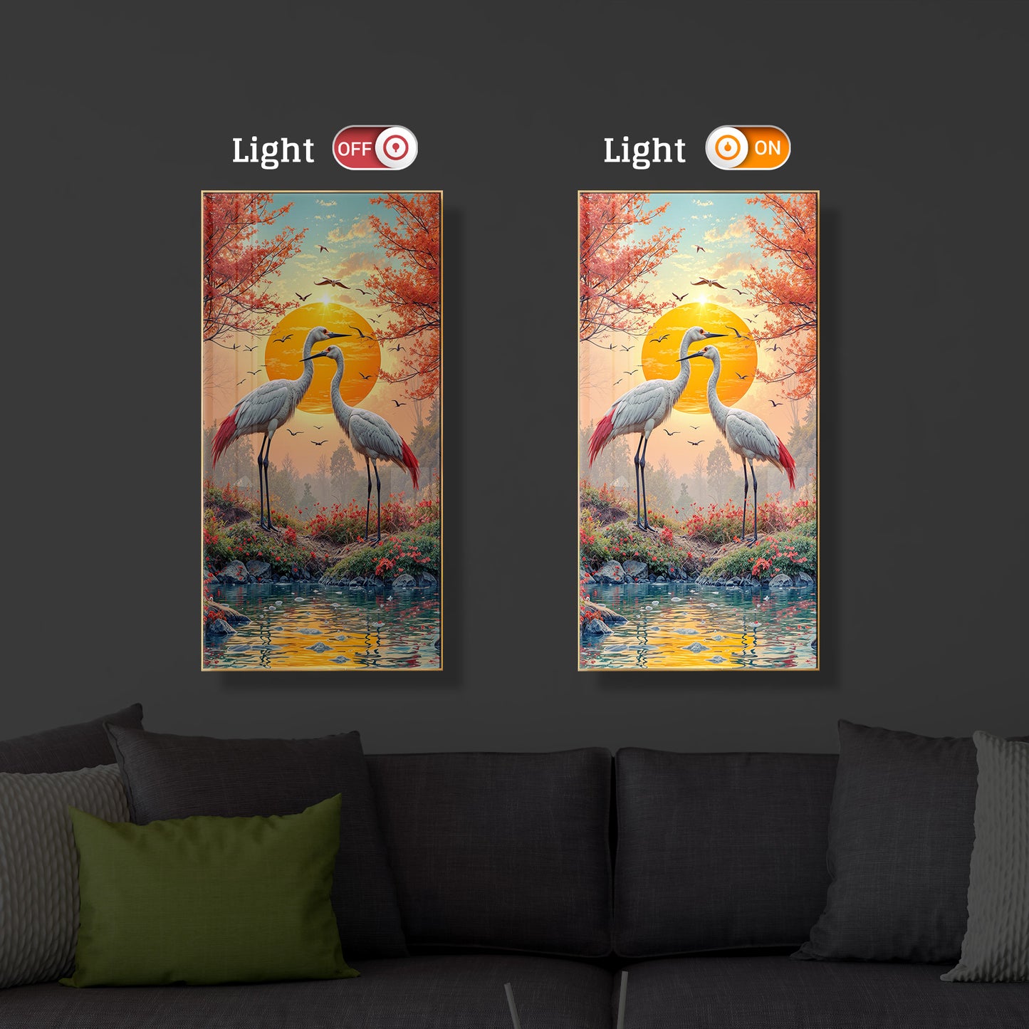 Beautiful Birds Modern Luxury Backlight Vertical Wall Art