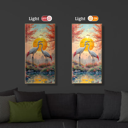 Beautiful Birds Modern Luxury Backlight Vertical Wall Art