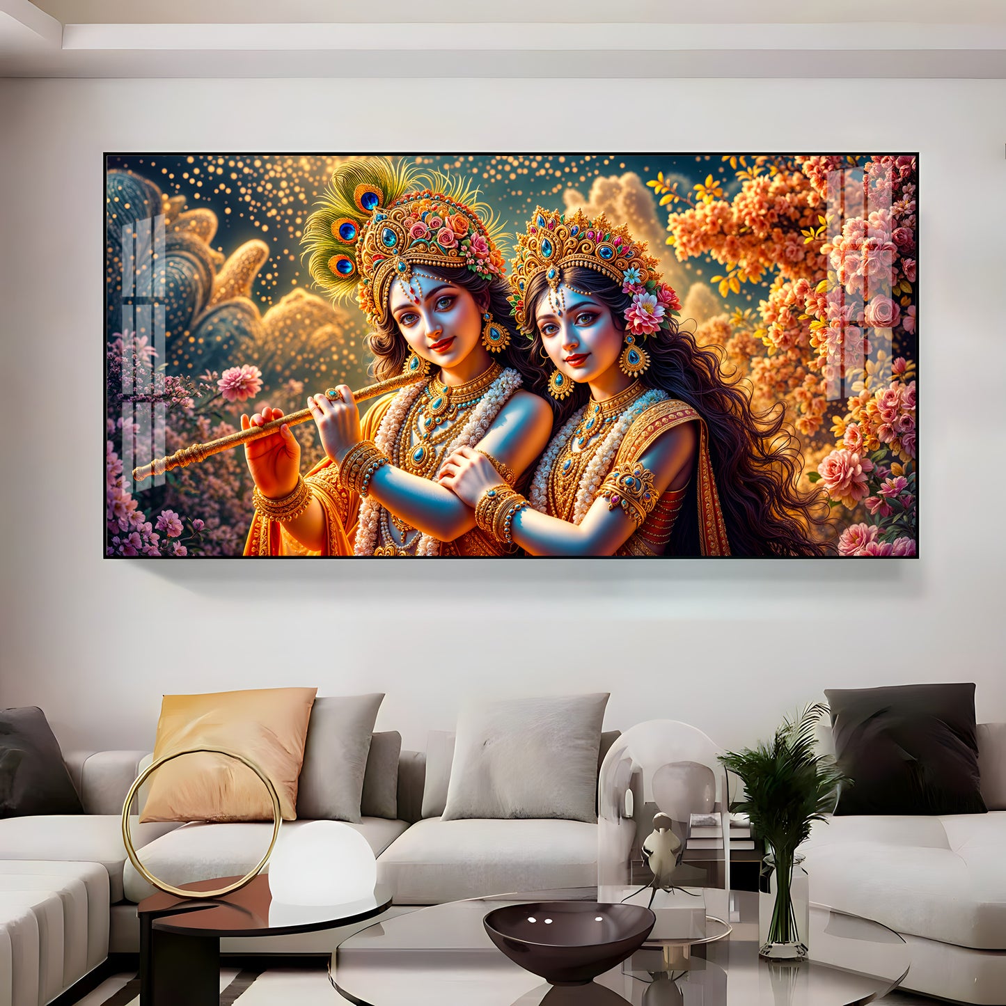 Mystic Radha Krishna Togetherness Premium Acrylic Horizontal Wall Art