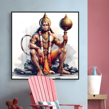 Jai Shree Hanuman Premium Acrylic Square Wall Art