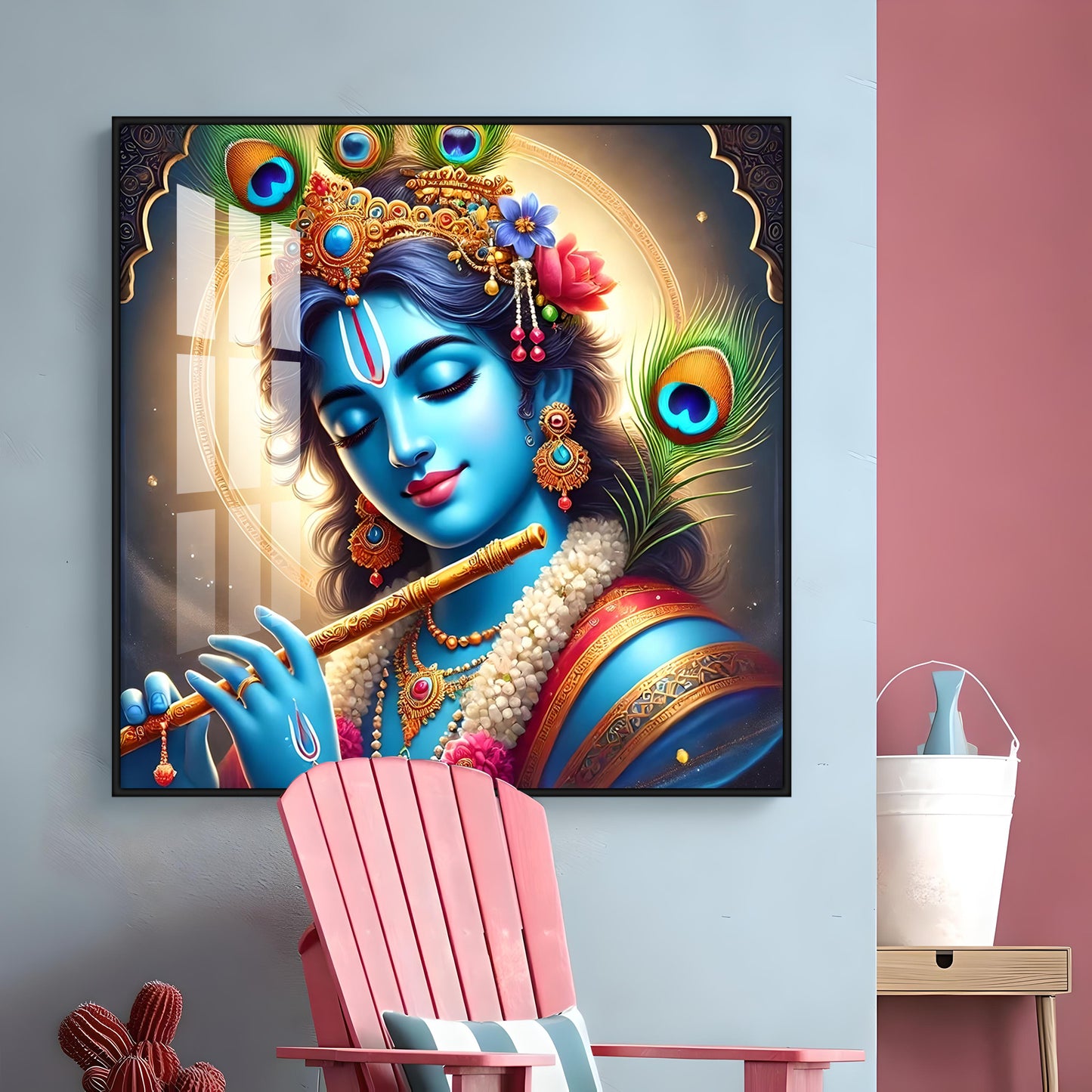 Spiritual Aura Of Krishna Premium Acrylic Square Wall Art