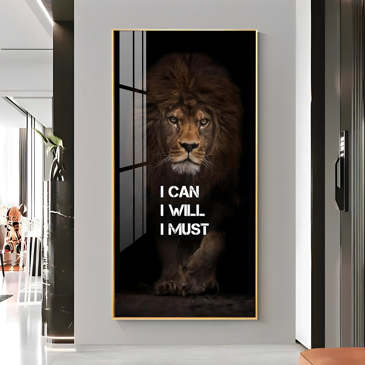 Be Like a Lion Premium Acrylic Vertical Wall Art - 30X16 inches / Gold