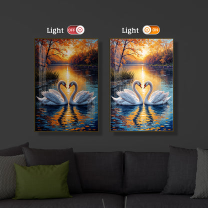 Romantic Swan Modern Luxury Backlight Vertical Wall Art