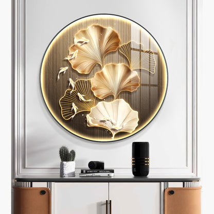 Golden Fusion Petal Premium Acrylic Round Wall Art