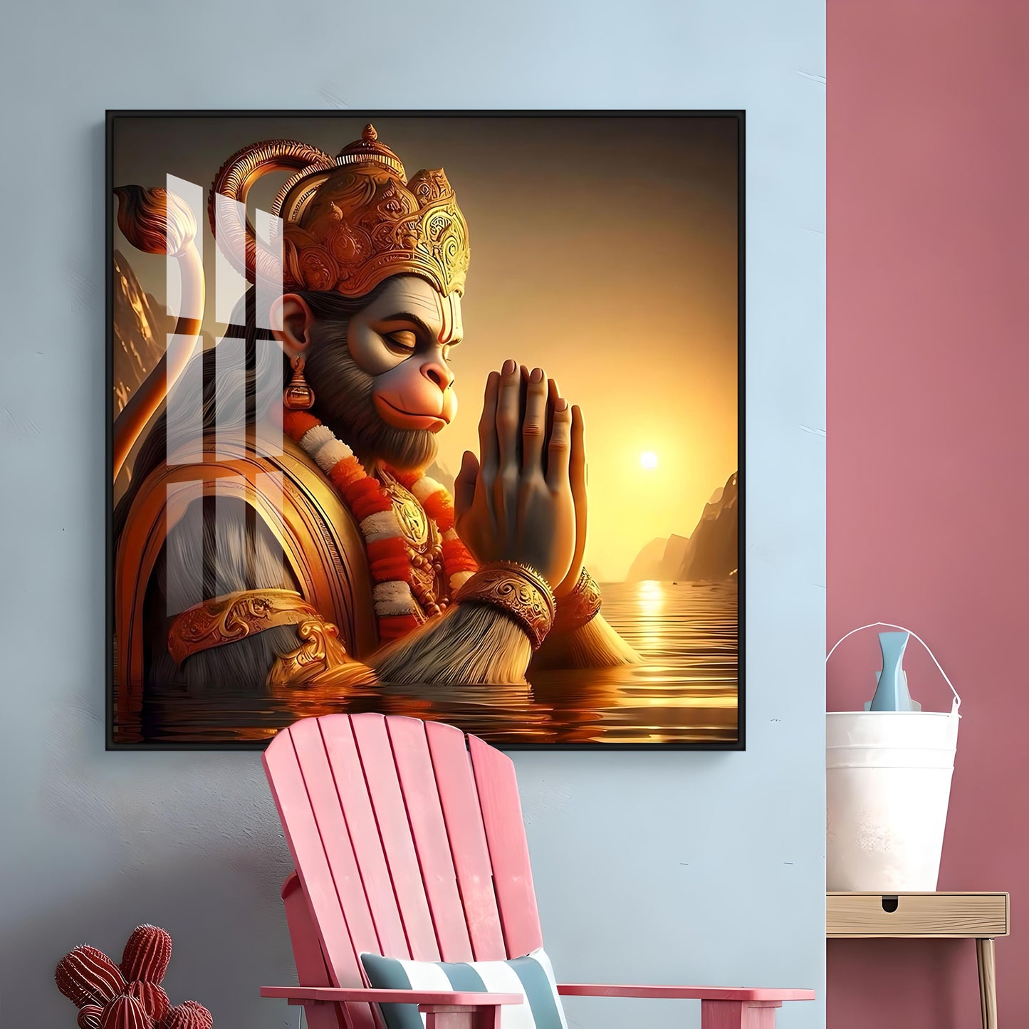 Hanuman Ji Worshipping Premium Acrylic Square Wall Art