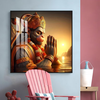 Hanuman Ji Worshipping Premium Acrylic Square Wall Art