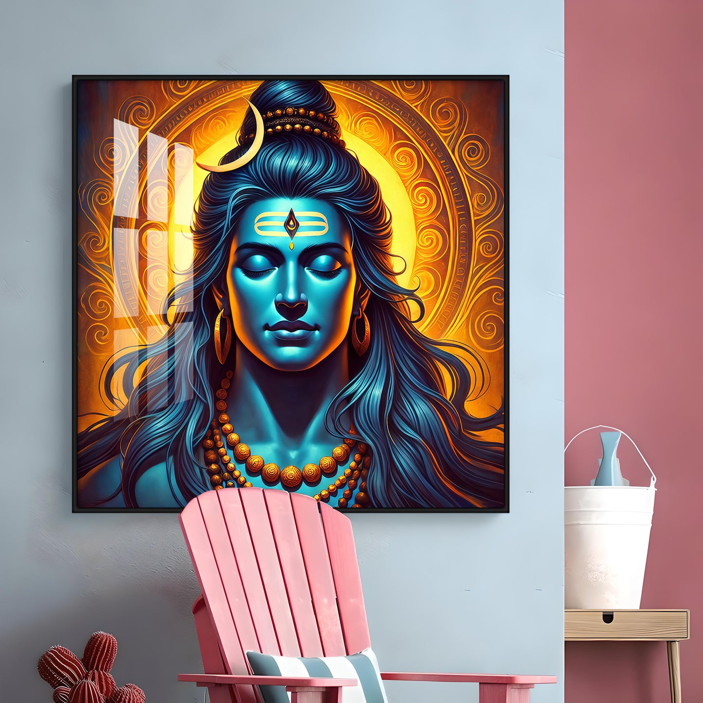 Shiv Bhole Baba Premium Acrylic Square Wall Art