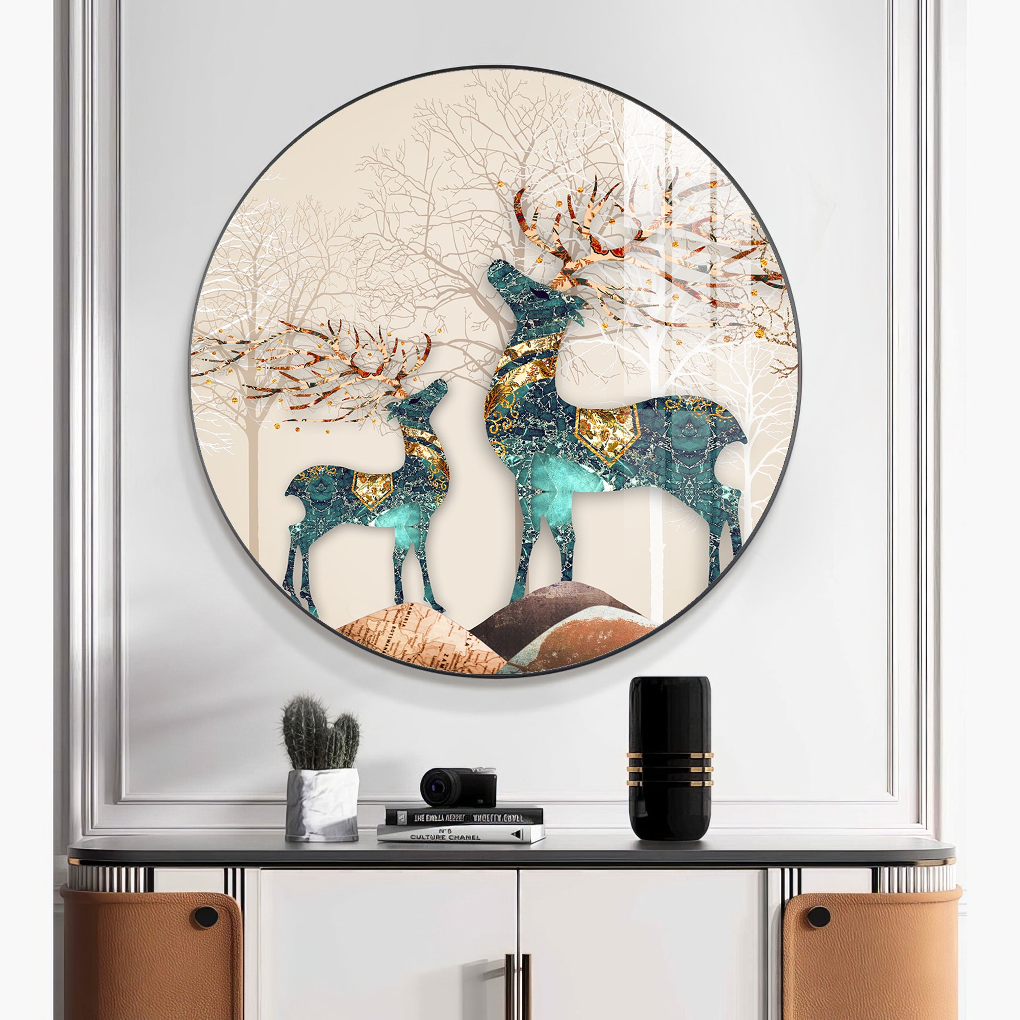 The Deer Duo Premium Acrylic Round Wall Art