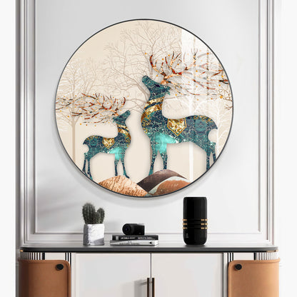 The Deer Duo Premium Acrylic Round Wall Art