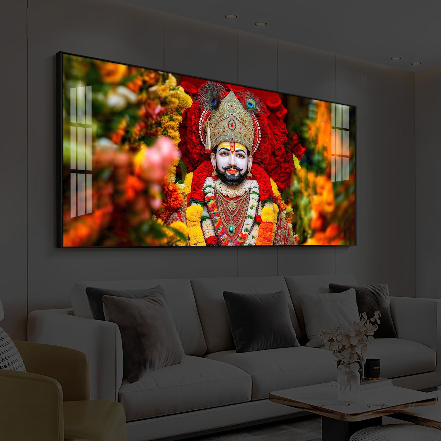 Khatu Shyam Ji Modern Luxury Backlight Horizontal Wall Art