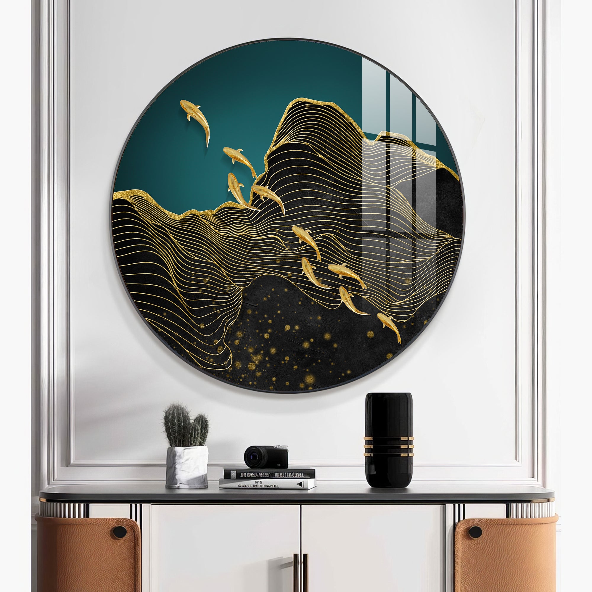 Black Wave Majesty Premium Acrylic Round Wall Art