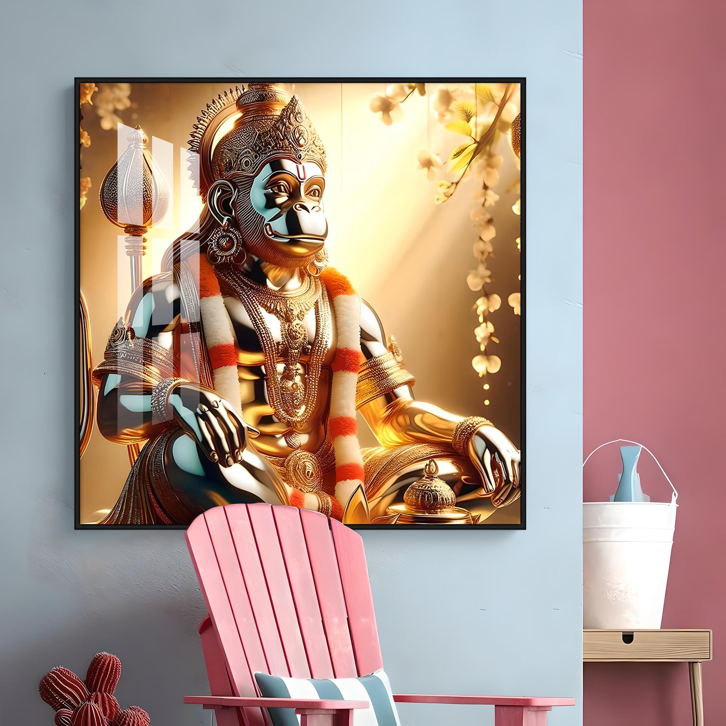 Rambhakt Hanuman Premium Acrylic Square Wall Art