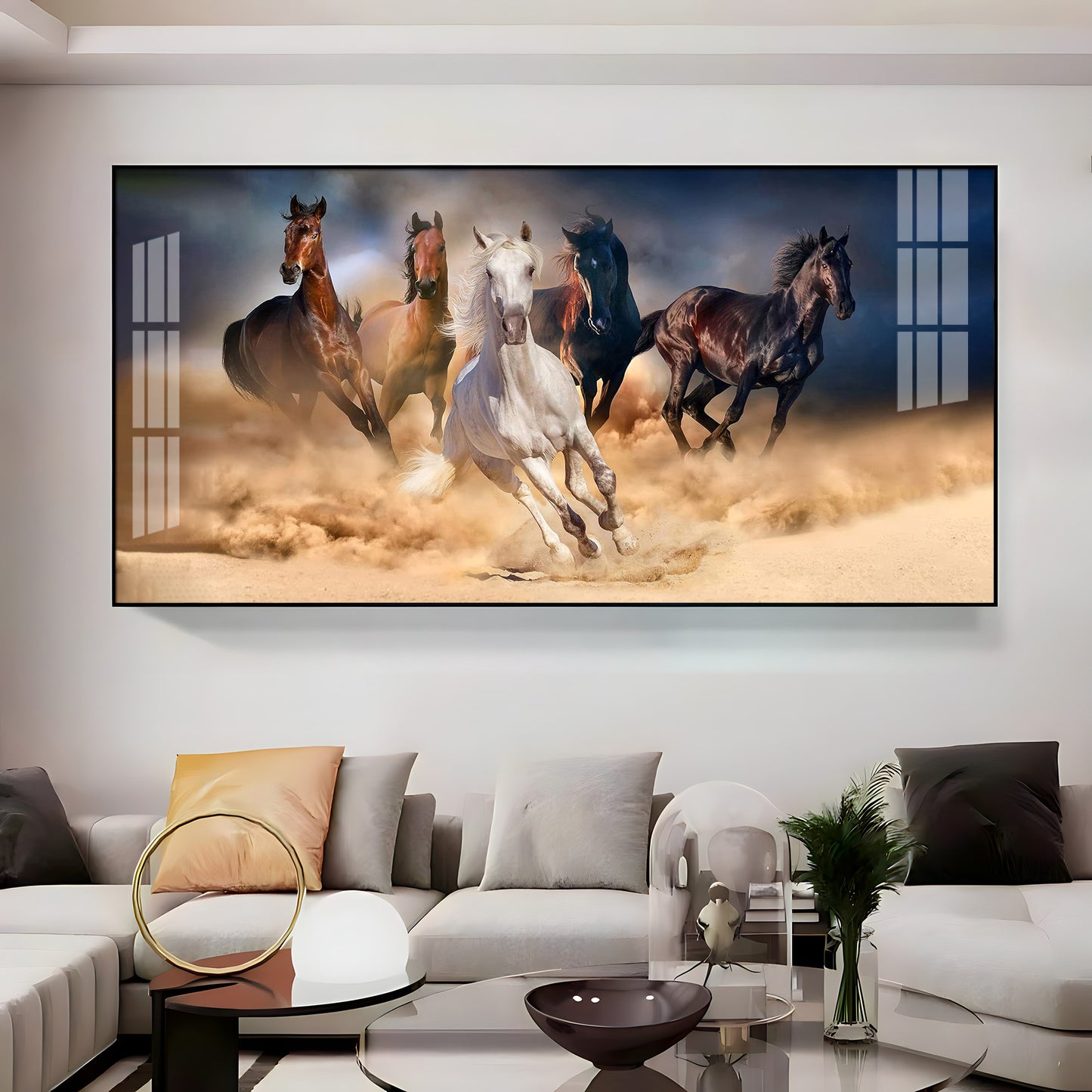 Lucky Running Vastu Horses Premium Acrylic Horizontal Wall Art