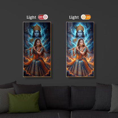 Radhe Krishna Colorful Modern Luxury Backlight Vertical Wall Art