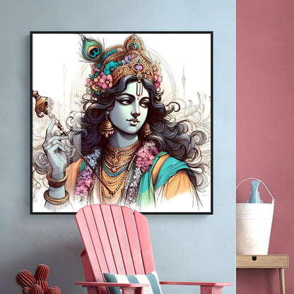 Divine Krishna Premium Acrylic Square Wall Art